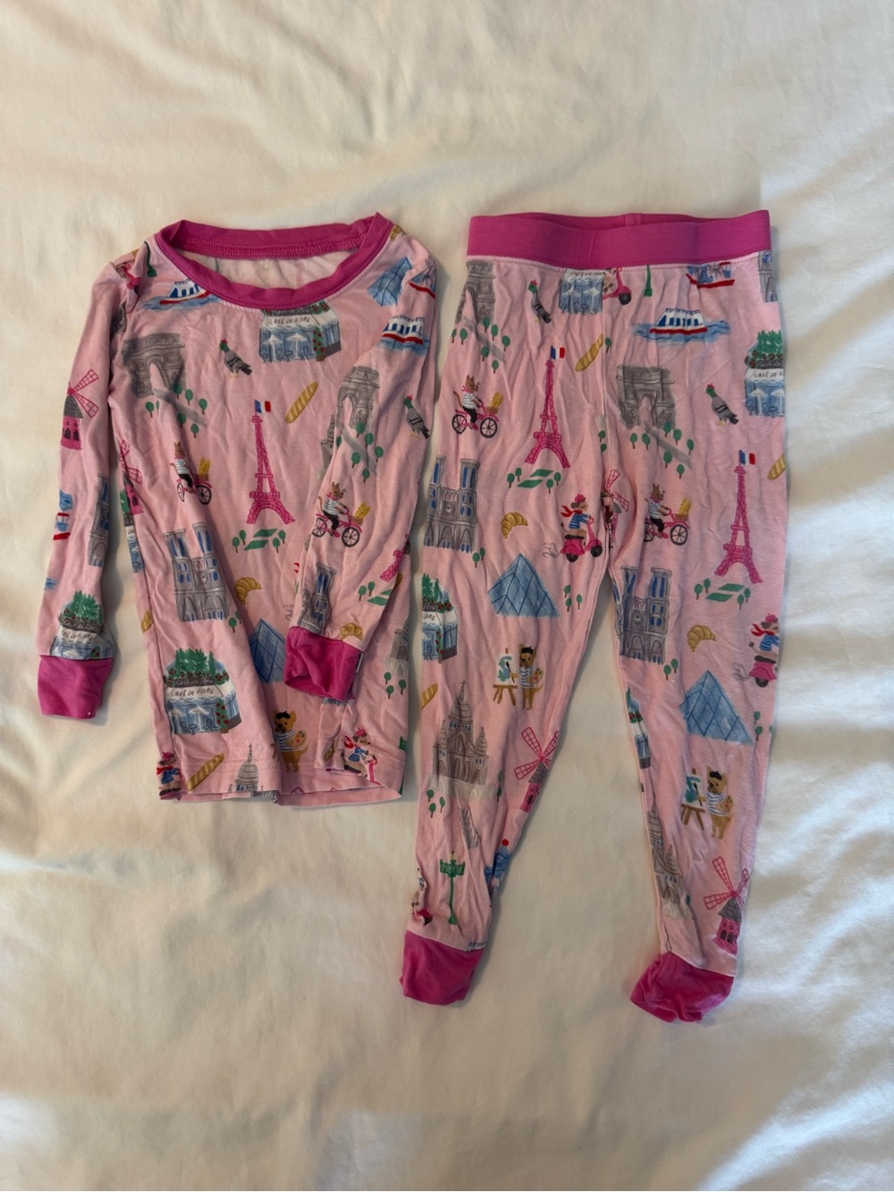 Little Sleepies Pink Paris Landmark Pajama Set with Fuchsia Trim